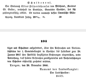 Schuldenaufruf Hilpertshauser Amtsblatt 1847.png
