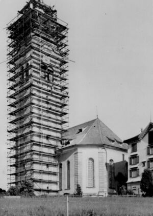 Kirchturm gerüst 1950.jpeg